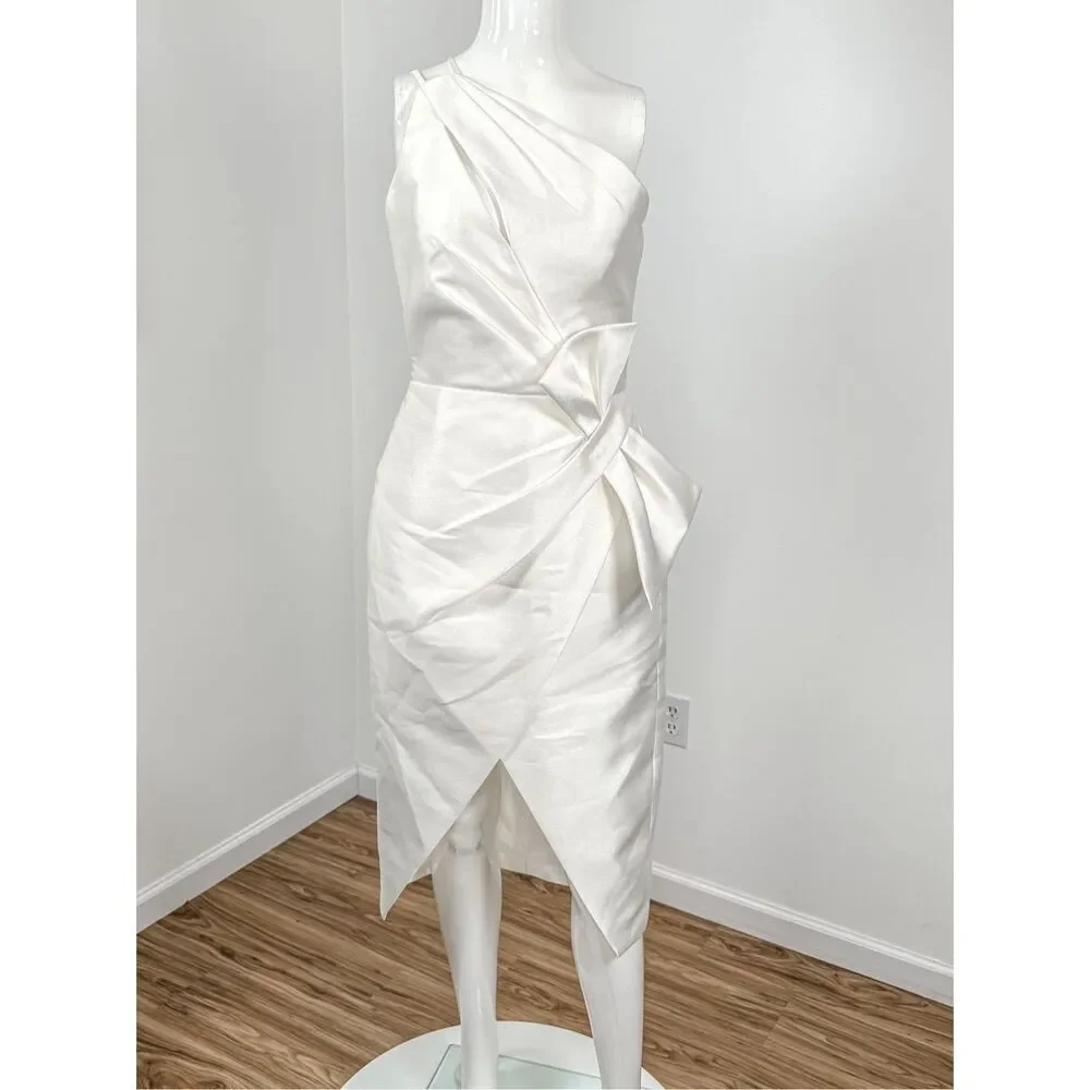 Amsale Asymmetric Satin One-Shoulder Midi-Dress size 6 - Picture 11 of 13